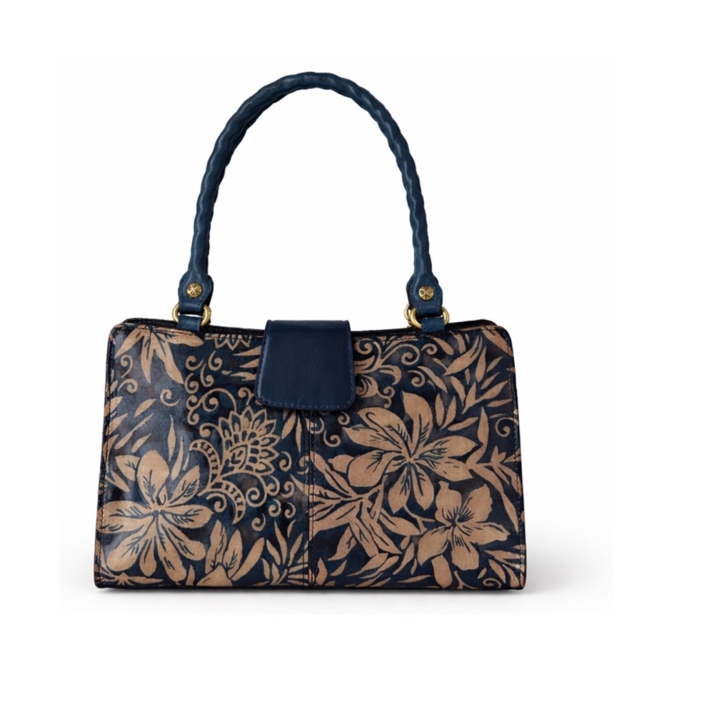 Patricia Nash Rienzo Greek Floral Leather Blue Shoulder Handbag